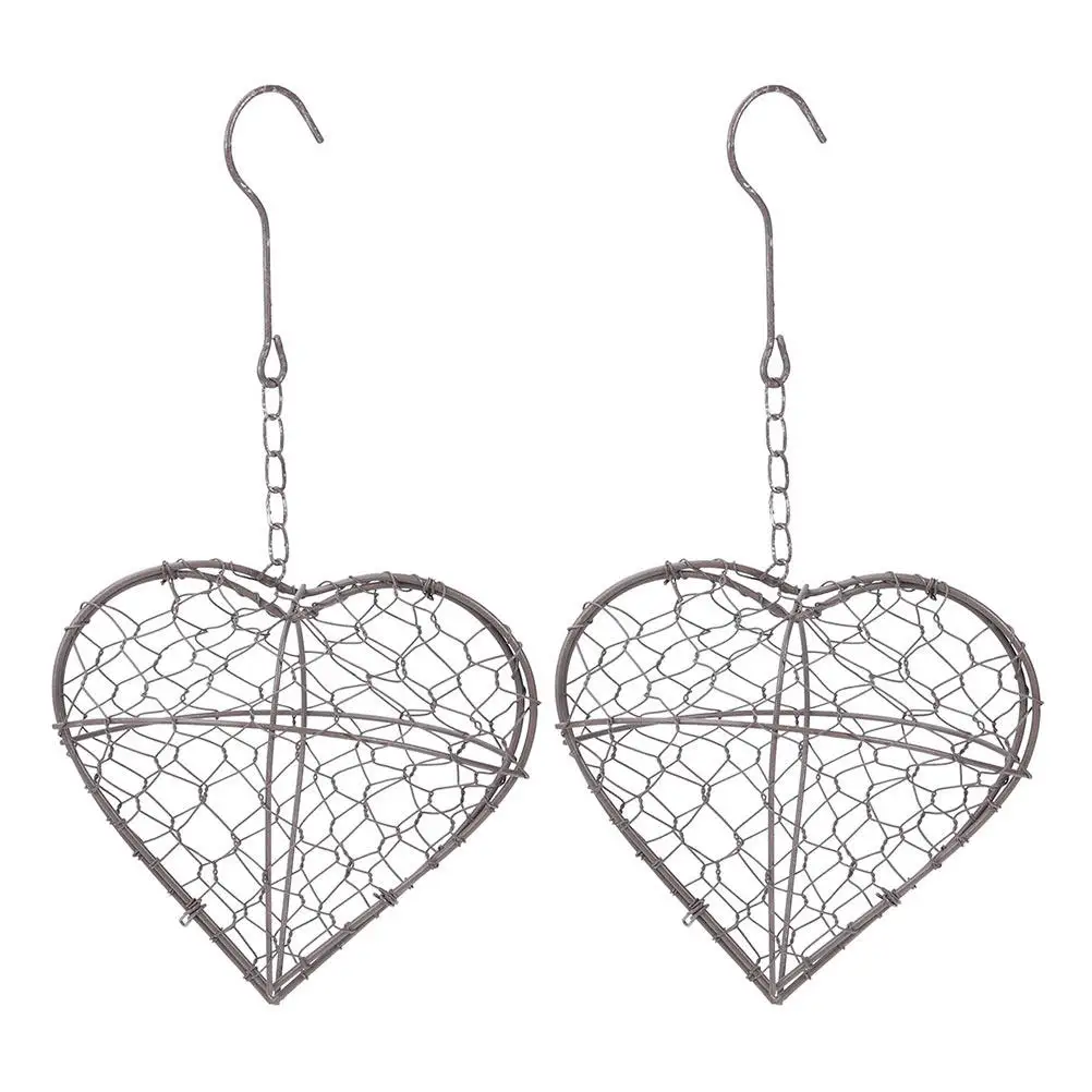 2Pcs Iron Frame Heart Shape Hanging Basket Stylish Romantic Garden Decor Home Ornament Plant Holder Dried Flower Arrangement