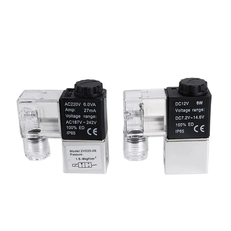 2 Position Two-Way Direct-Acting Pneumatic Solenoid Valve Air 2V025-08-NC Normally Closed 06 220V 12V 24V 1/8 1/4 Water Oil