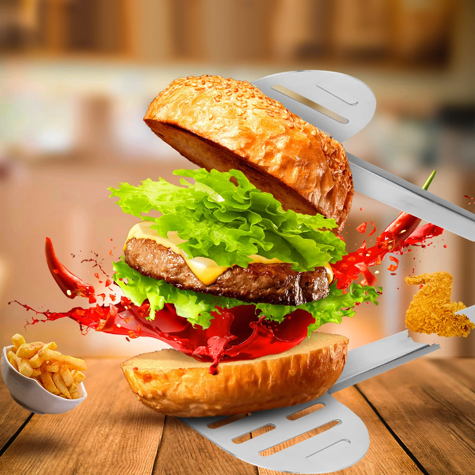 

Stainless Steel Food Clip Tongs Kitchen Serving Tools For Buffet Restaurant Baking Grilling Fish Cake Bread Handling