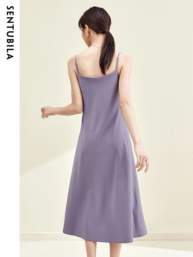 SENTUBILA 2025 ファッションセクシーなロングドレスサマードレスネックパーティーパープルスリップノースリーブコンフォートドレス女性パーティー 132L49812