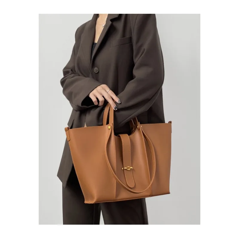 Textured Tote Bag Genuine Leather Women Casual Commute Shoulder Bags Large Capacity Female Shopping Portable Handle Bag