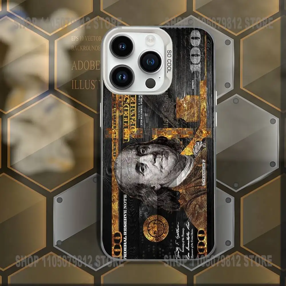 Money Gold Art Phone Case For iPhone 16,15,14,13,12,11,Mini,Pro,E,MAX White Candy Matte Shockproof Cover