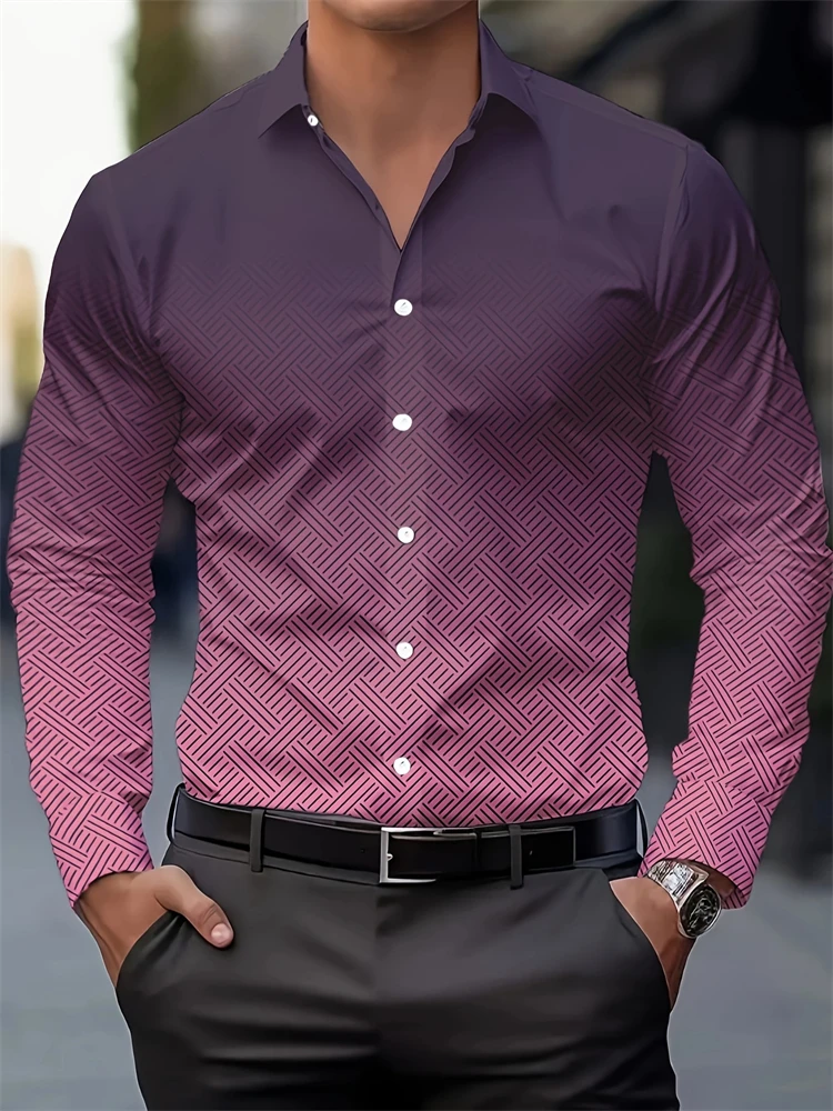 2025 New Spring Long-sleeved Shirt Gradient Style Daily Casual Single-breasted Lapel Shirt Simple Fashion Business Men's Shirt