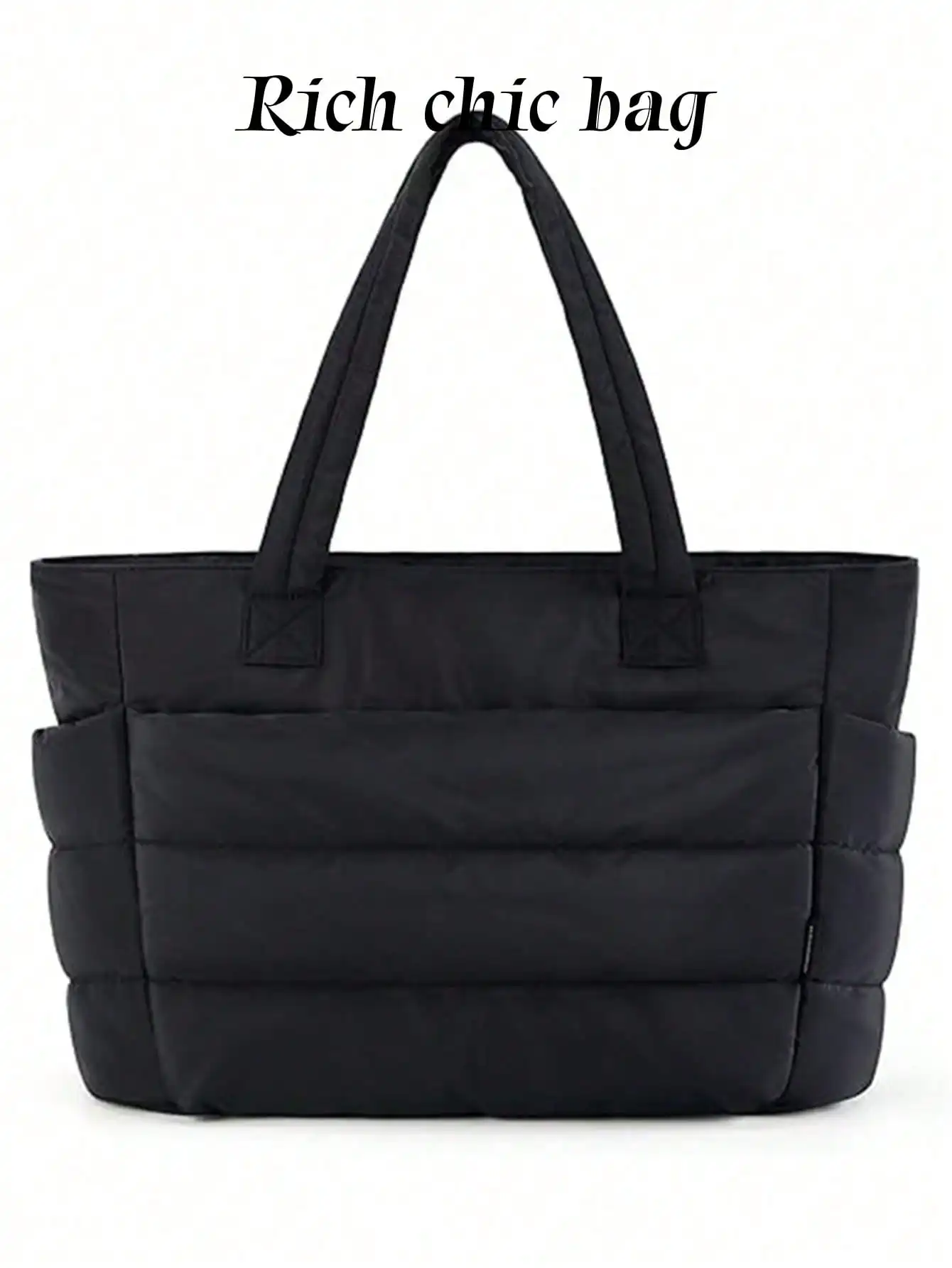 

Black Quilted Large Capacity Top-Handle Tote Bag for Daily Commute Travel