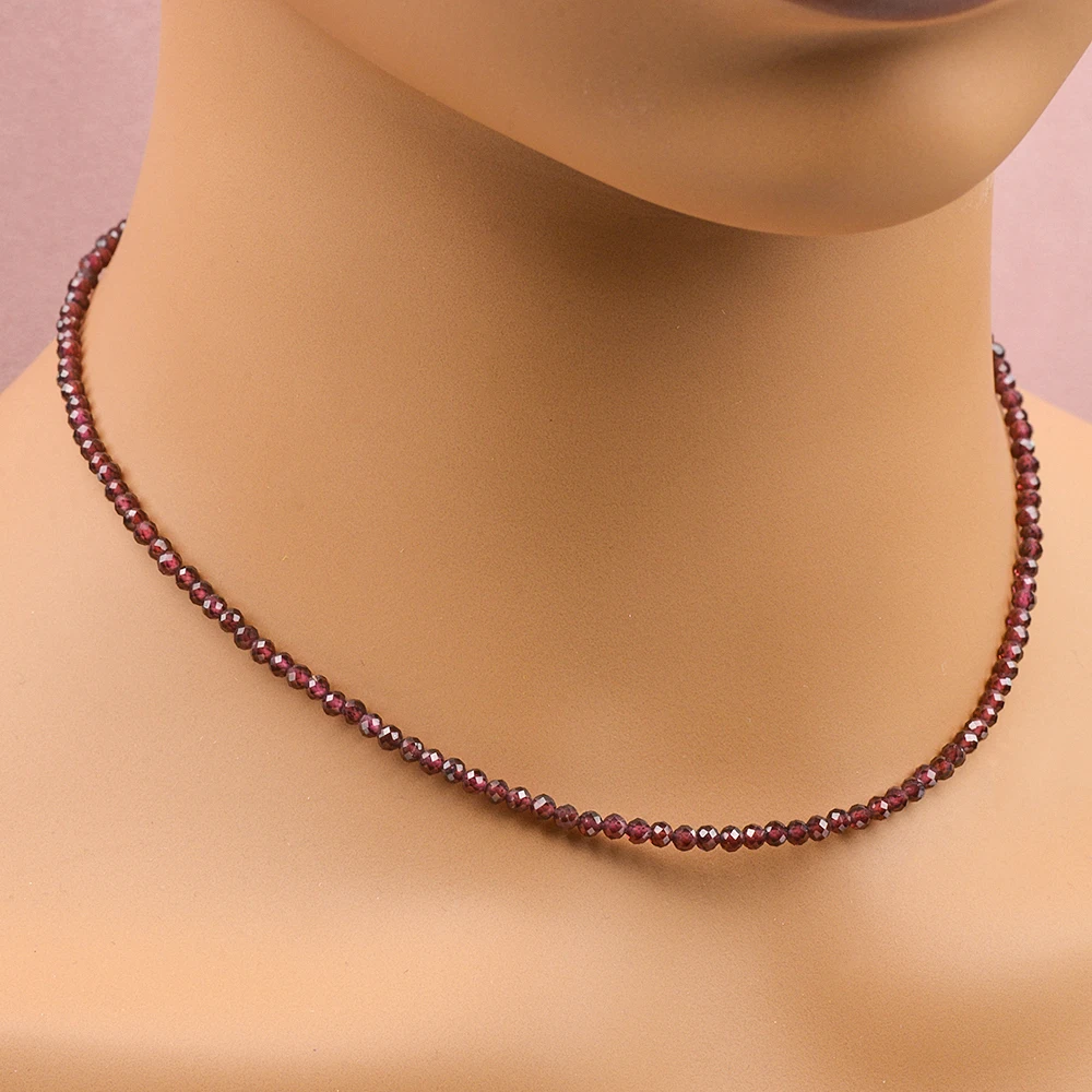 Wholesale 3mm Natural Stone Garnet Amethyst Sunstone Faceted Round Beads Necklace Elegant Gemstone Jewelry For Women Girl
