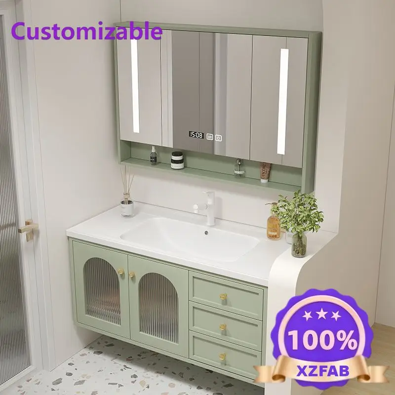 Factory Direct 2026 Oak Paint Bathroom Cabinet Ceramic Integrated Basin Hand Washbasin  Powder Room Washstand Combination