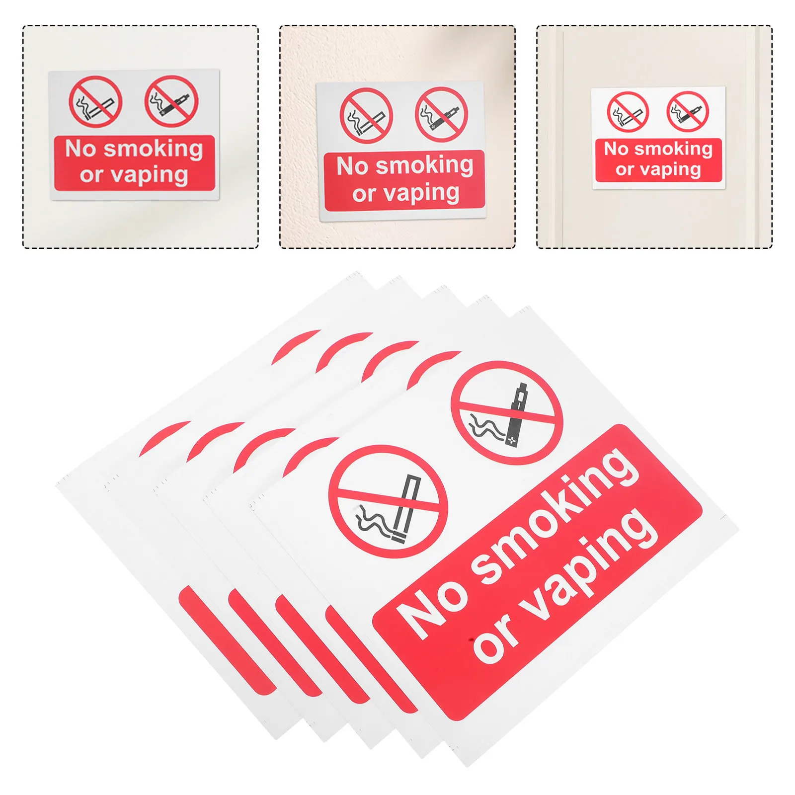 5Pcs No Smoking Stickers Bright Durable Paper Self Adhesive Public Safety Reminder for Office Hotel Restaurant Outdoor Use