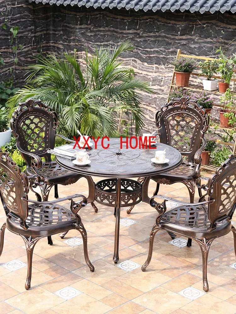 Furniture Three-Piece and Five-Piece Set Indoor Outdoor Leisure Garden Courtyard Cast Aluminum Table and Chair