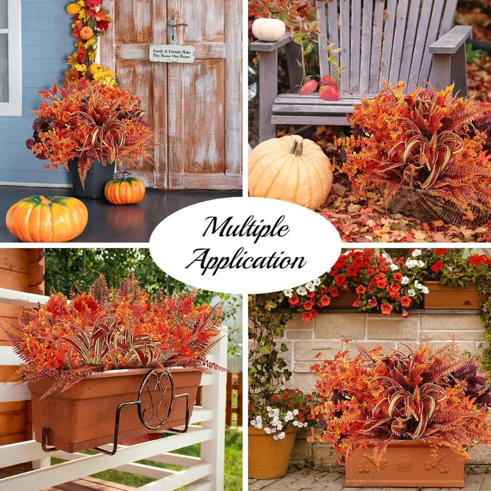 16 عناقيد من نباتات الزهور المزيفة للخارجية ديكور الخريف زهور اصطناعية مقاومة للأشعة فوق البنفسجية خشب البقس فو الخريف البرتقالي البخاخ القيقب #3