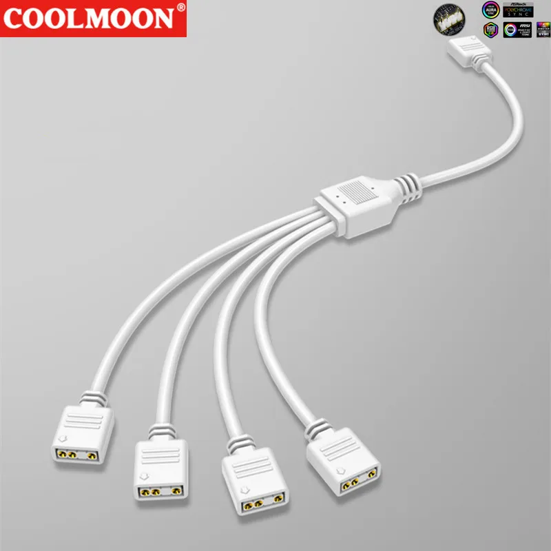 COOLMOON White 30CM 5V 3Pin ARGB Extension Cable Adapter 1 to 1 2 3 4 Spliter for Fan Motherboard AURA RGB LED SYNC for MSI ASUS