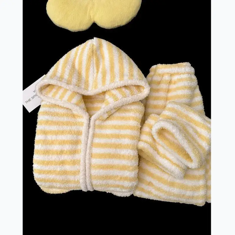 فتاة شريط المرجان بيجامة من الصوف Kawaii الخريف رشاقته الدفء الحلو طويلة الأكمام الفانيلا Homewear دعوى الدوبامين نمط جديد حار #6