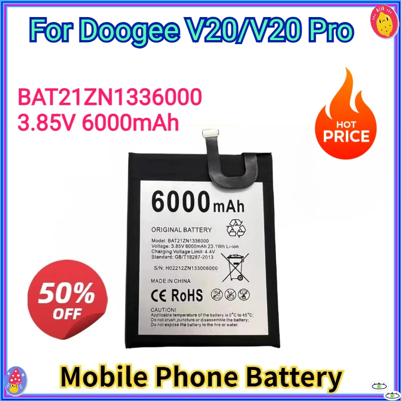 

Brand New Replacement Mobile Phone Battery 3.85V 6000mAh BAT21ZN1336000 for Doogee V20/V20 Pro