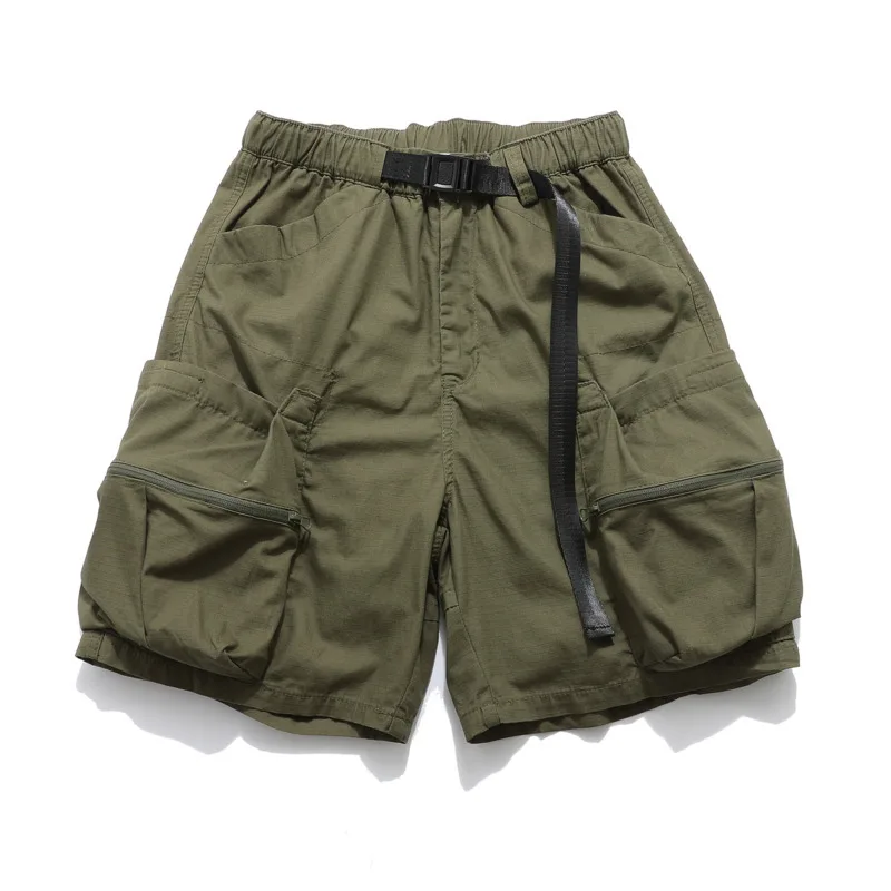 summer outdoor functional multi pocket retro workwear shorts for men, Japanese fashion brand loose straight leg casual pants