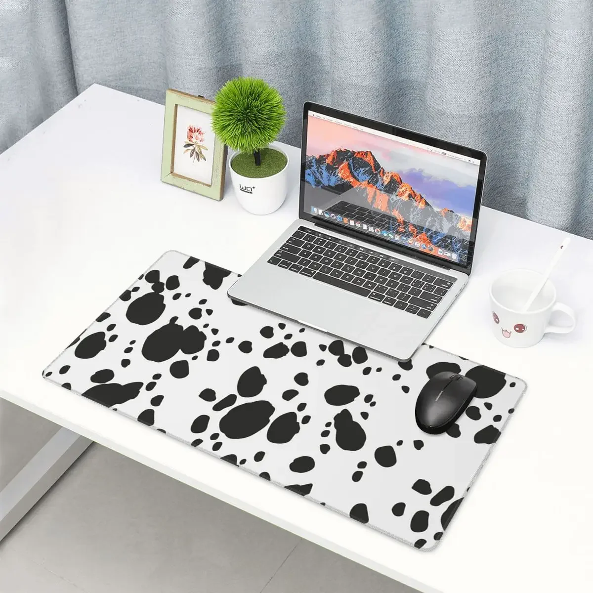 Alfombrilla grande para ratón, color negro y blanco, con estampado de animales, estampado de perro dalmata, alfombrillas para ordenador portátil, alfombrilla para teclado y escritorio