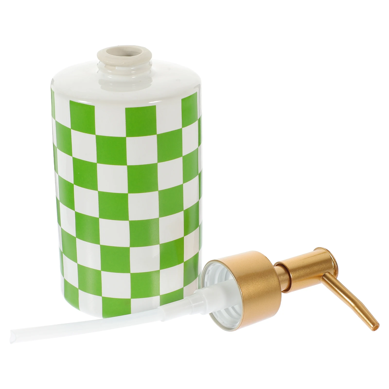 

Refillable Ceramic Soap Dispenser Durable Grid Design Lotion Shampoo Storage Press Pump H Dish Bathroom Kitchen Office Decor