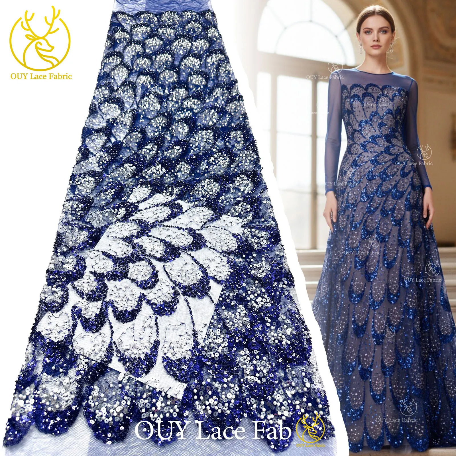 

Luxury African Beaded Mesh Lace Fabric 2026 High Grade French Nigerian Sequins Embroidery Tulle Lace for Sewing Party Dresses