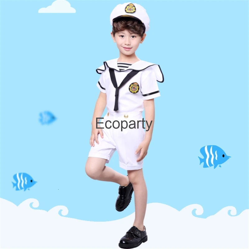 Costumes de Cosplay de la Marine d'Halloween pour Enfant, Uniforme de Marin Blanc pour Garçon et Fille, Vêtements de Scène pour Spectacle et brev, Nouvelle Collection