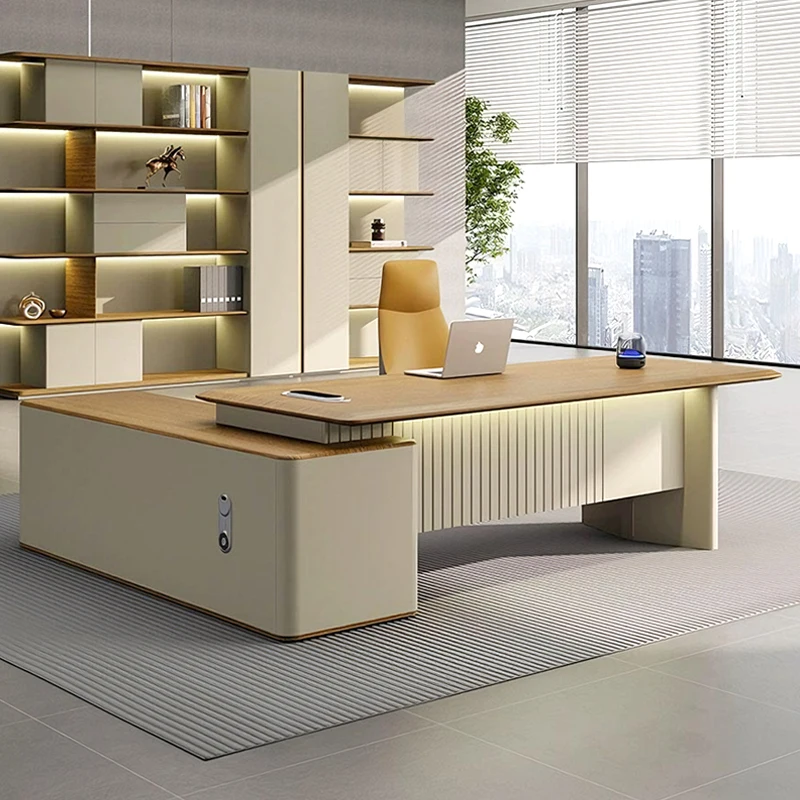 @#High-End Boss Desk Solid Wood Executive Office Table with Built-In Charging Ports Large Workspace Anti-Scratch Surface