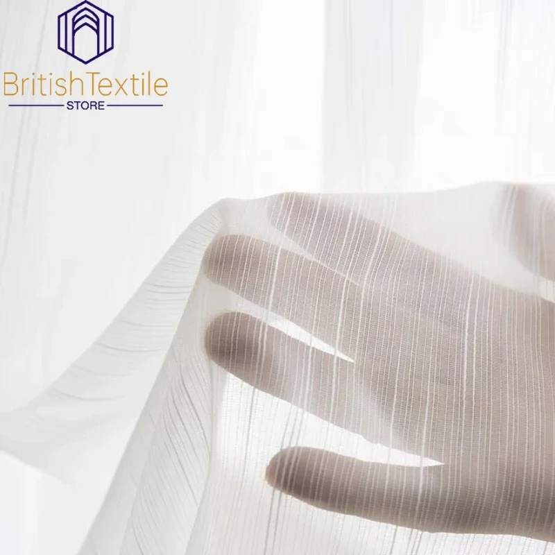 

Nordic Japanese-style Living Room Homestay Style Bay Window Anti-ultraviolet Vertical Strip Soft Light and Shadow White Curtain