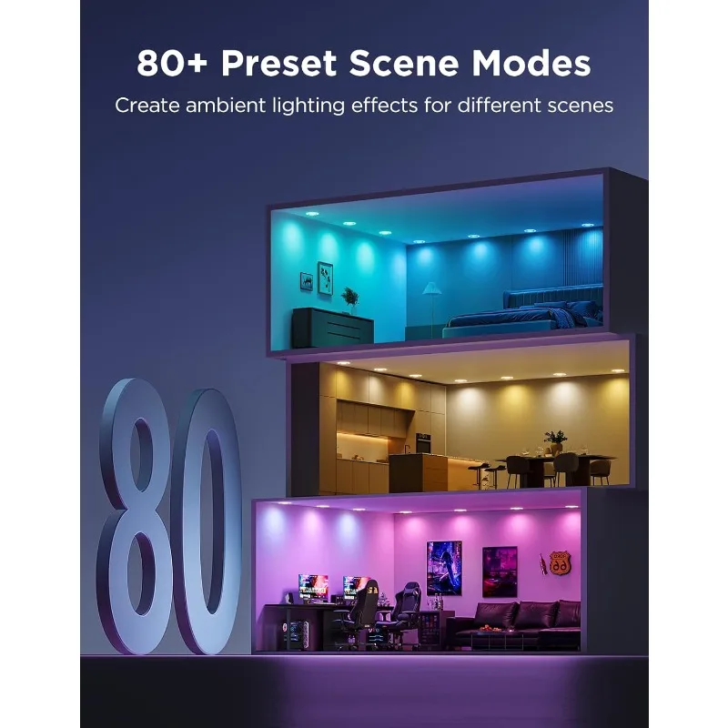 إضاءة ذكية مجوفة مقاس 6 بوصات، إضاءة RGBIC LED مع Alexa، Google Assistant، قابلة للتعتيم 1100LM #6