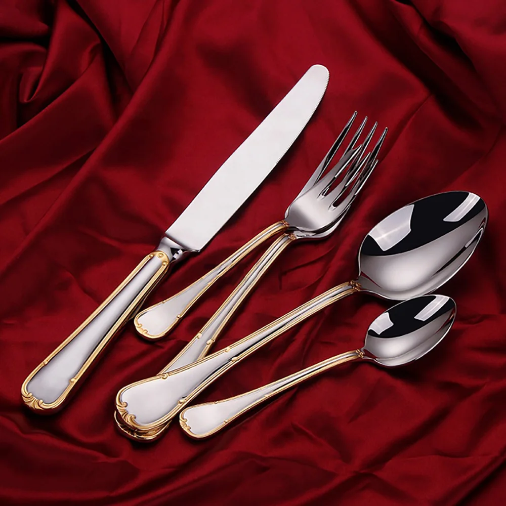 4/8/12/16/20pcs Gold Cutlery Western Tableware Stainless Steel Dinner Set Mirror Sliver Knife Fork Spoon Set Dishwasher Safety