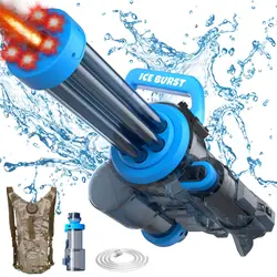 Gatling pistola de agua eléctrica con luz para niño y adulto, juguete de pistola de agua de tiro continuo, juguetes de batalla de piscina de playa de verano, más fuerte