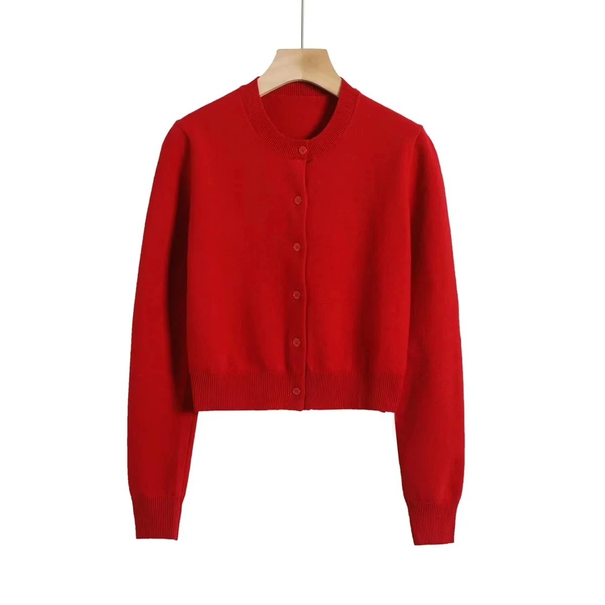 American Sle Autumn New Casual INS round Ne Knitted Open Cardigan Women's  Color Versatile Slimming Outerwear Knitte...