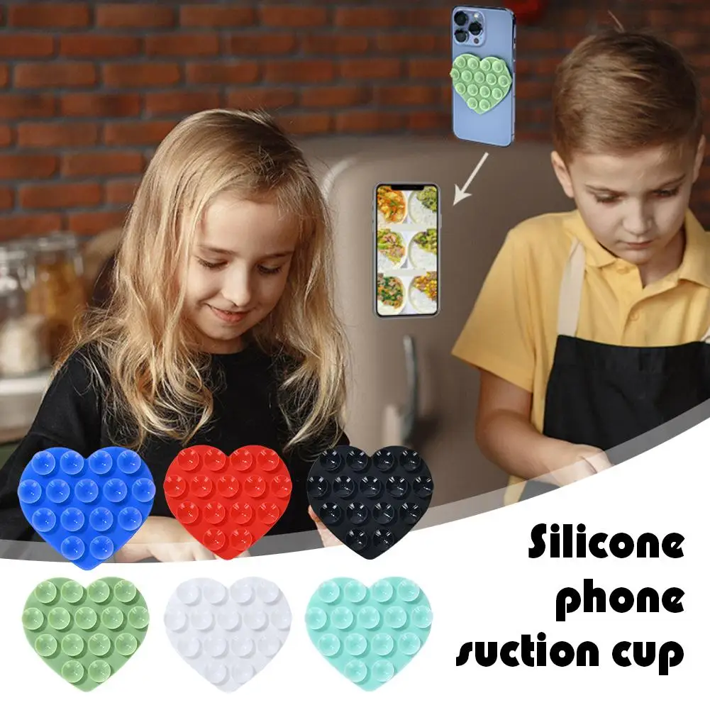 Heart Shape Double Sided Phone Suction Holder Silicone Adsorption Phone Fixed Strong Bracket Phone Mobile Pad Sucker K0C7