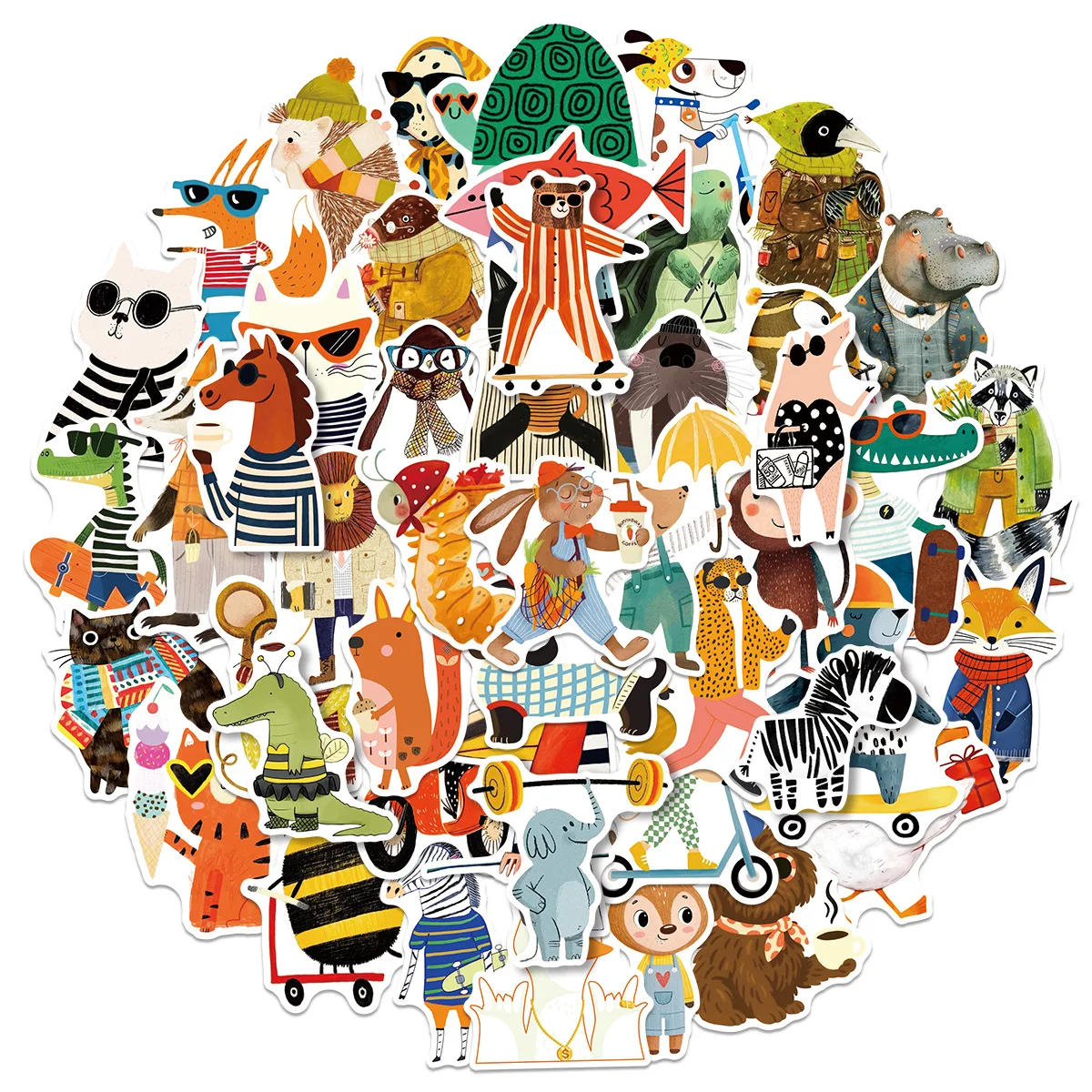 

50PCS Cute Animal Stickers Funny Dressed Animals Kawaii Cartoon Animal DIY Decorable Diary Laptop Waterproof Stickers Kids Toy