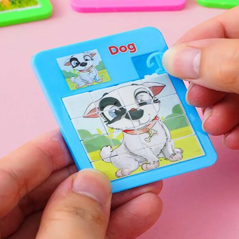 10Pcs/set Animal Puzzle Toys Cartoon  Sliding Puzzle Flat Intellectual Toy Kids Birthday Party Favors Treat Guest Goodie Filler