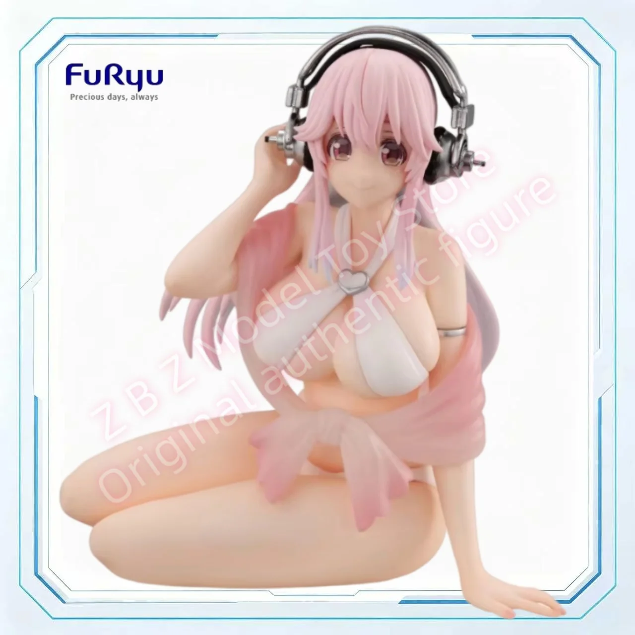 Auf Lager: FuRyu Original Echte Sexy Anime-Figur Super Sonico Noodle Stopper Weiße Bikini-Version 11cm Sammlerfiguren Modellspielzeug