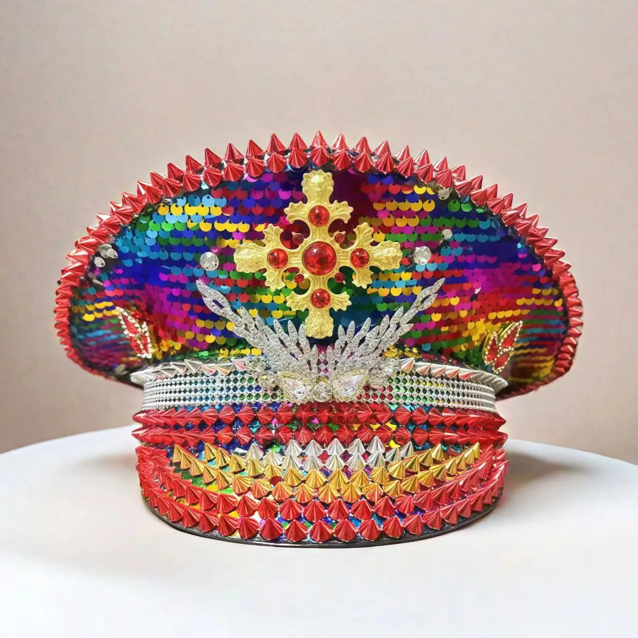 HongLuan Roter Kapitän Hüte Strass für Burning Man Festival Frau, Halloween Kostüm Hut Erwachsene, Cosplay Damen Accessoires