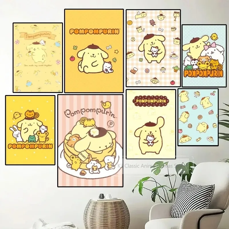 Póster de MINISO Sanrio Pom Purin, pintura de cuadros de pared para decoración de sala de estar, pegatina