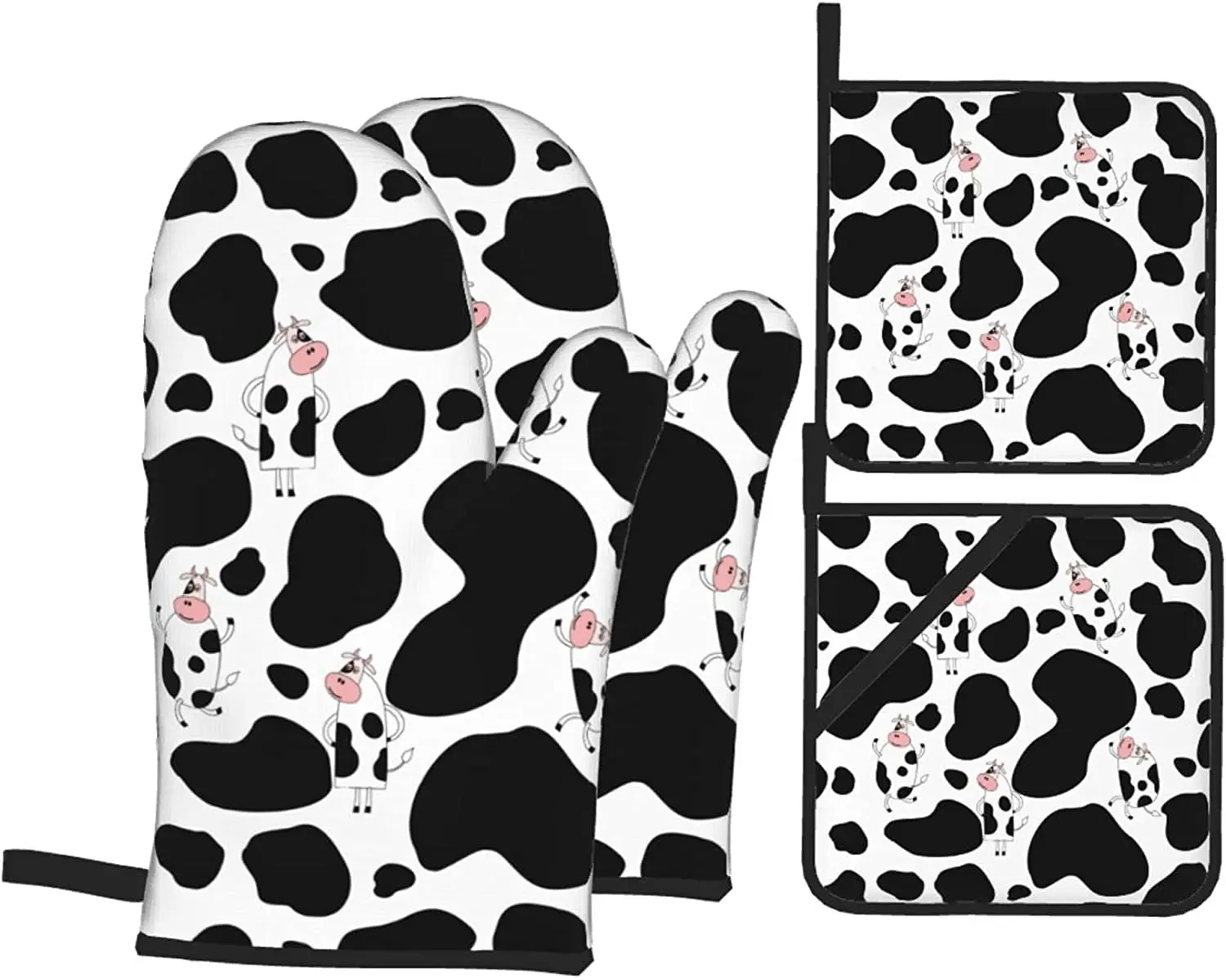 

Наборы из 4 рукавиц для духовки и подставок для коров, приготовления пищи, барбекю, нескользящие стеганые рукавицы для гриля, термостойкие подарки