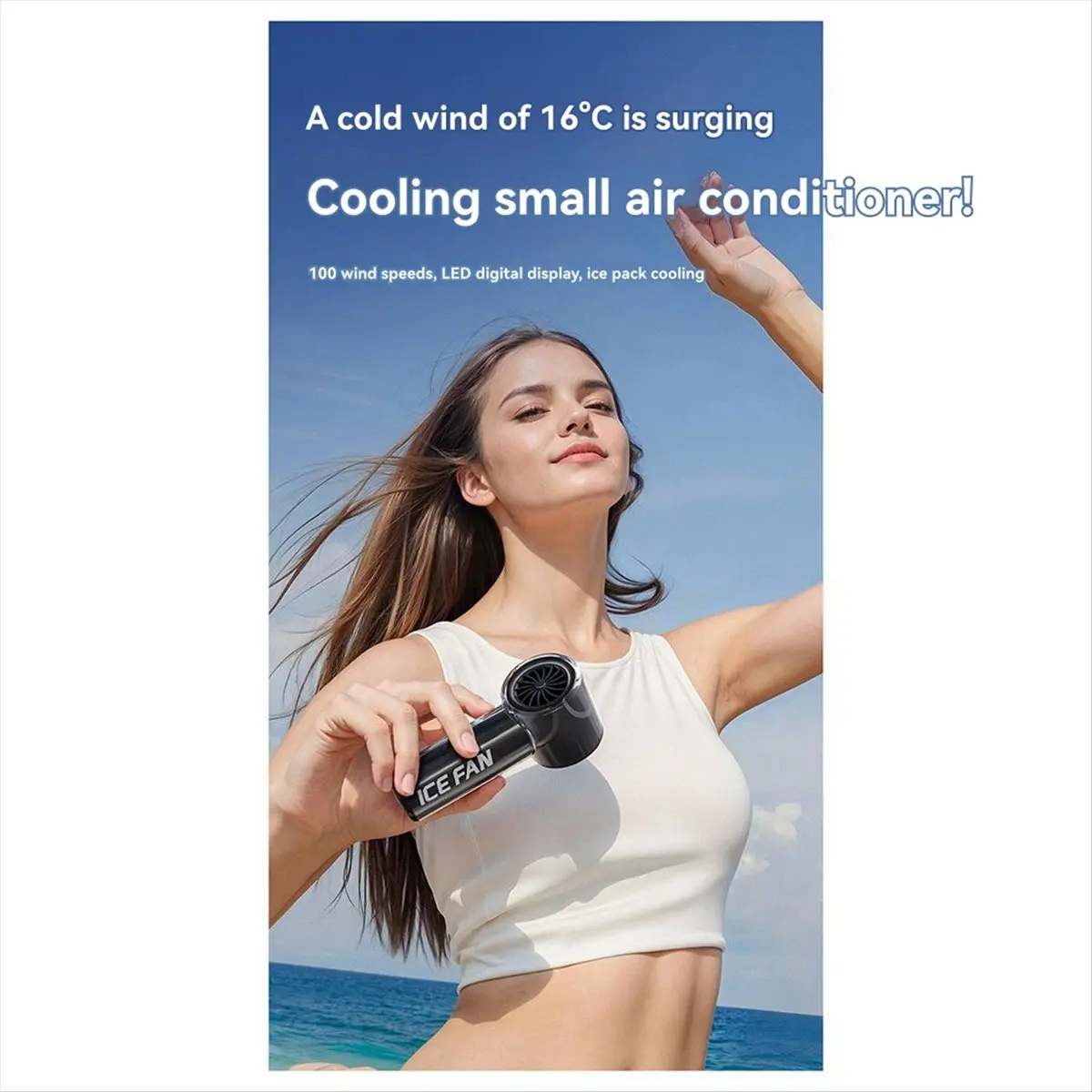 (A25M) Portable Handheld Ice Cooling Fan 100 Speed 3000mAh LED Digital Display Mini Air Conditioner for Outdoor/Office/Travel A