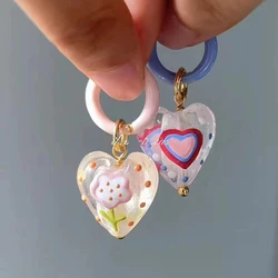 Colorful Asymmetrical Enamel Flowers Heart Shape Drop Earrings for Women Girls Cute Handmade Hoop Earrings Holiday Jewelry Gifts