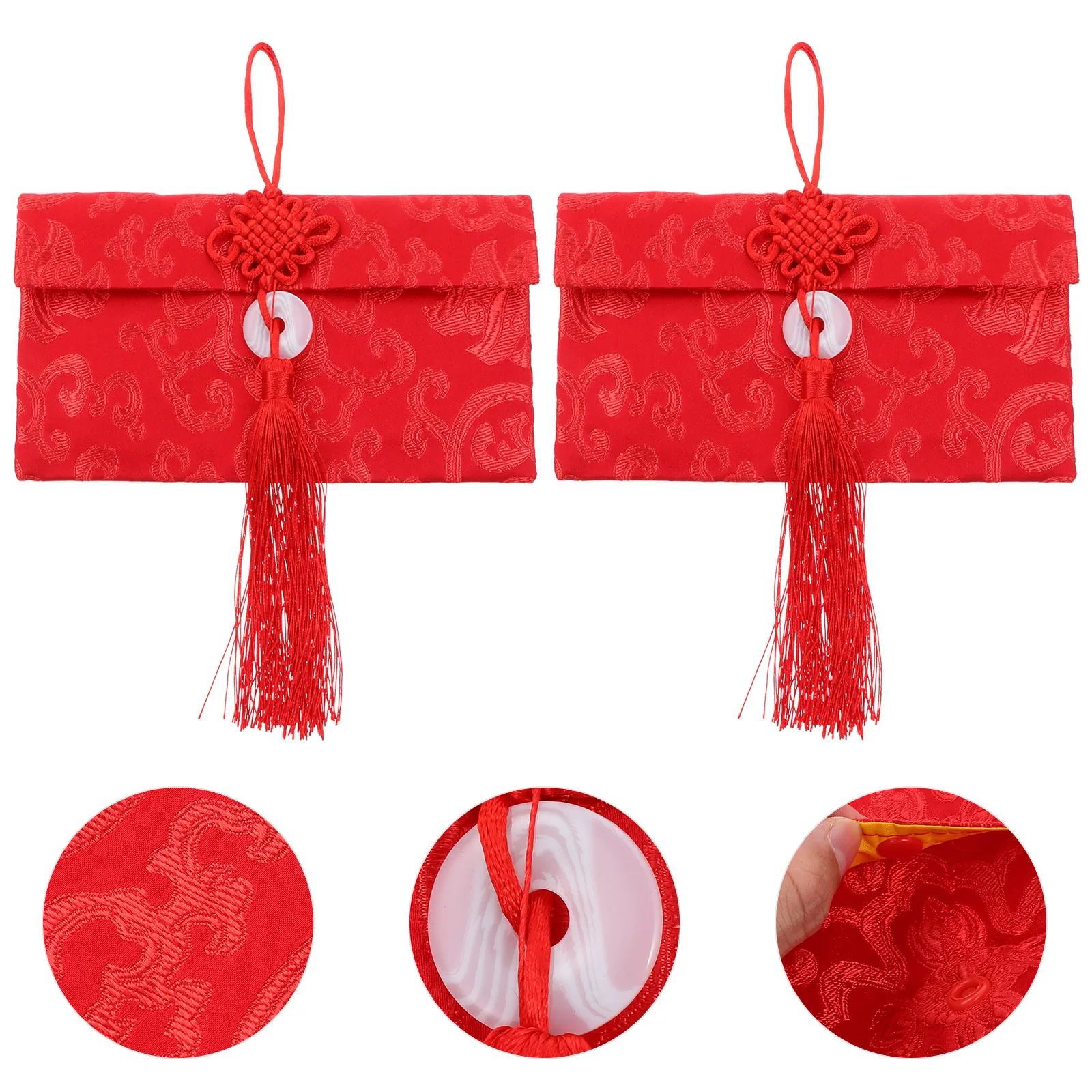 

2 pcs Chinese Spring Festival Red Envelopes Hongbao Lucky Money Bags New Year Party Supplies Wedding Gift Brocade Red Packets