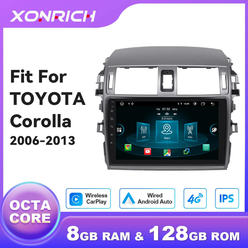 9 pollici Wireless CarPlay Android 14 Autoradio Per Toyota Corolla E140 E150 2006-2013 Android Auto IPS Multimediale GPS 4G Wifi DSP