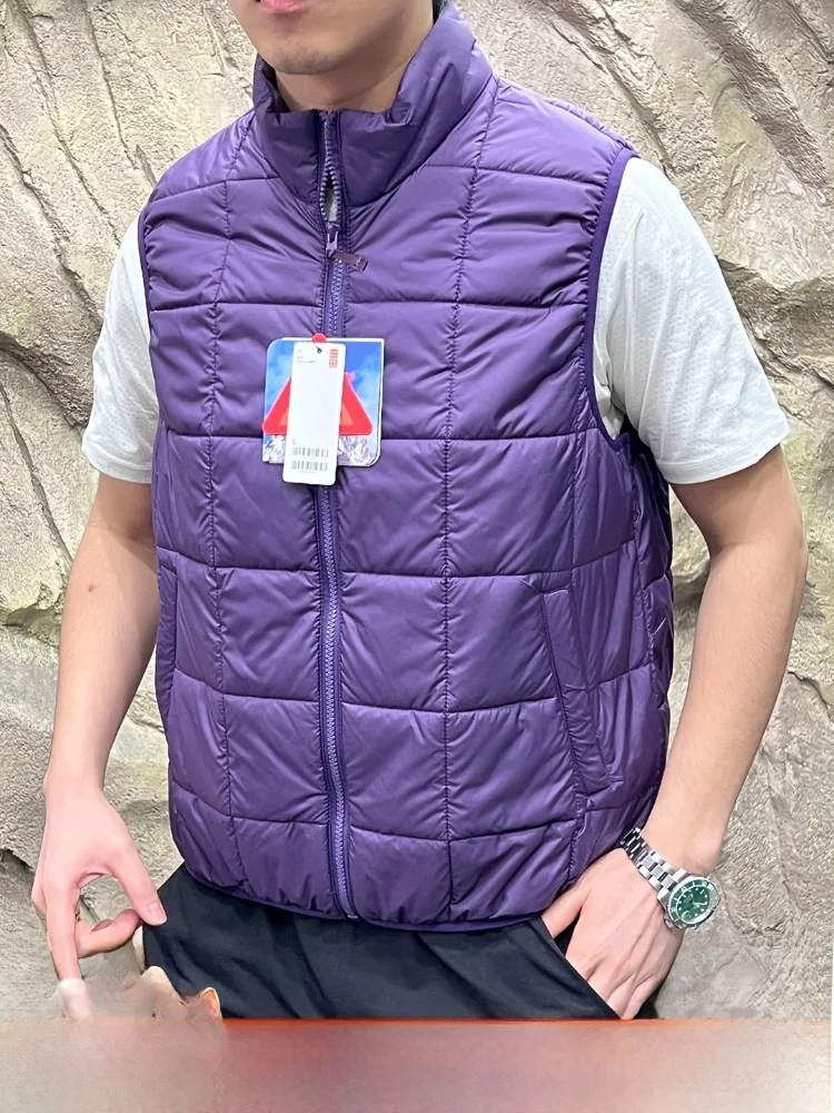 

Портативный легкий воздушный хлопковый жилет, мужской повседневный жилет с воротником-стойкой, осень-зима, модный клетчатый универсальный теплый жилет для отдыха