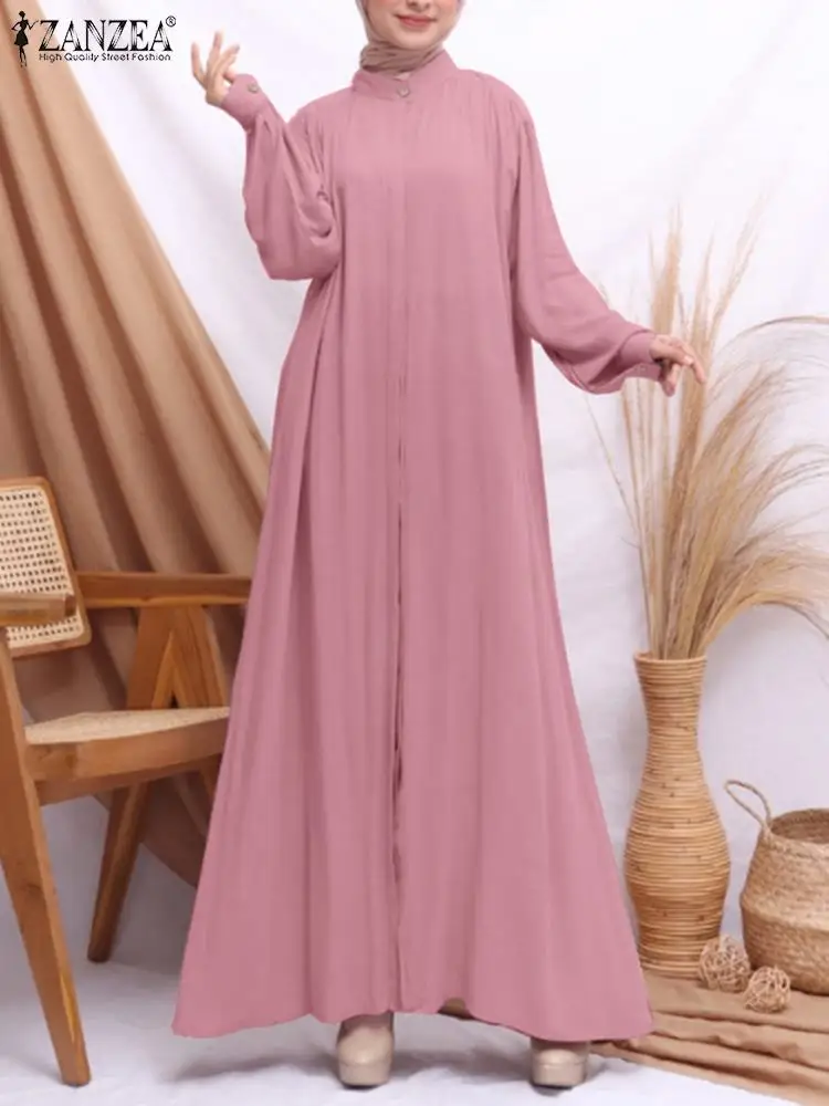 

ZANZEA Eid Mubarek Muslim Dress Turkey Duabi Vestidos Robe Islamic Clothing Fashion Long Sleeve Loose Sundress Abayas For Women