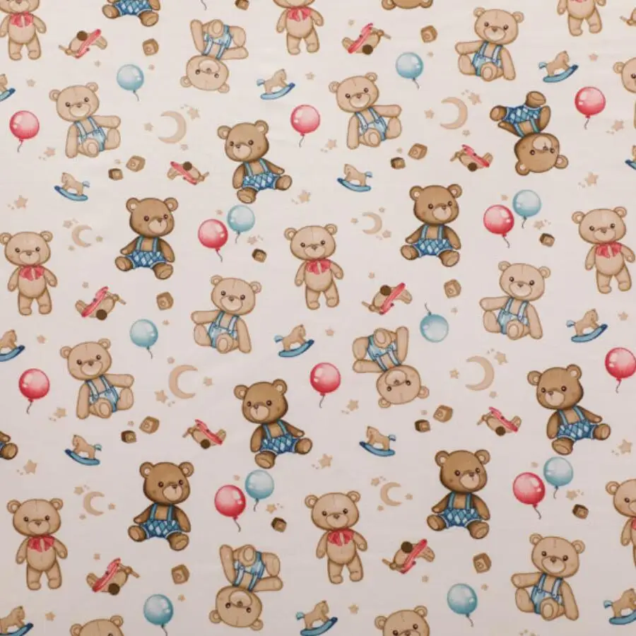 Colors Toy Bear Balloon Heart Printed Cotton Fabric for Sewing Patchwork Cloth Quilting Scrapbook Tecido Diy Handmade Material