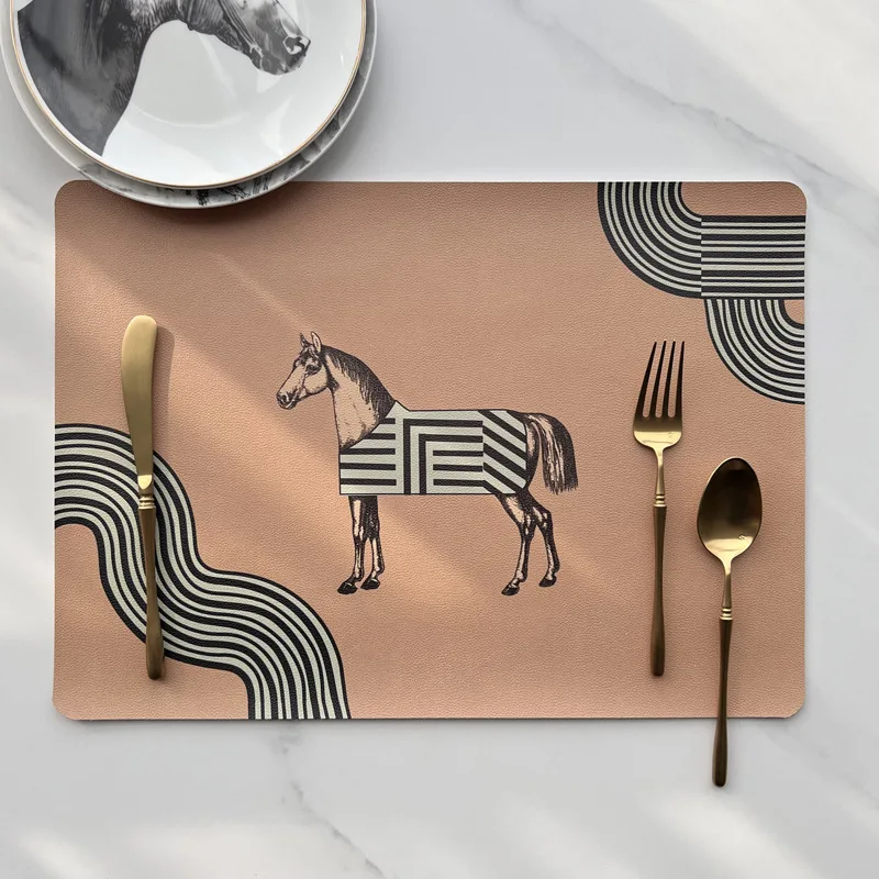 Croker Horse 18x13 Inches Horse Printed Placemat Table Mat Pad By Pu Leather Water And Oil Proof And Anti-hot For Kitchen Room