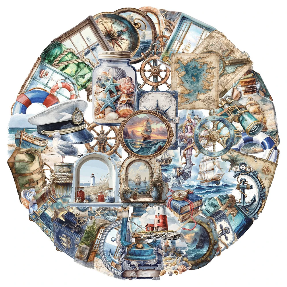 10/30/50 قطعة الرجعية بحري الكتابة على الجدران ملصقات الكرتون مرساة السفينة المنارة ملصق مائي لعبة DIY بها بنفسك دفتر الهاتف المحمول كول PET ملصق #1