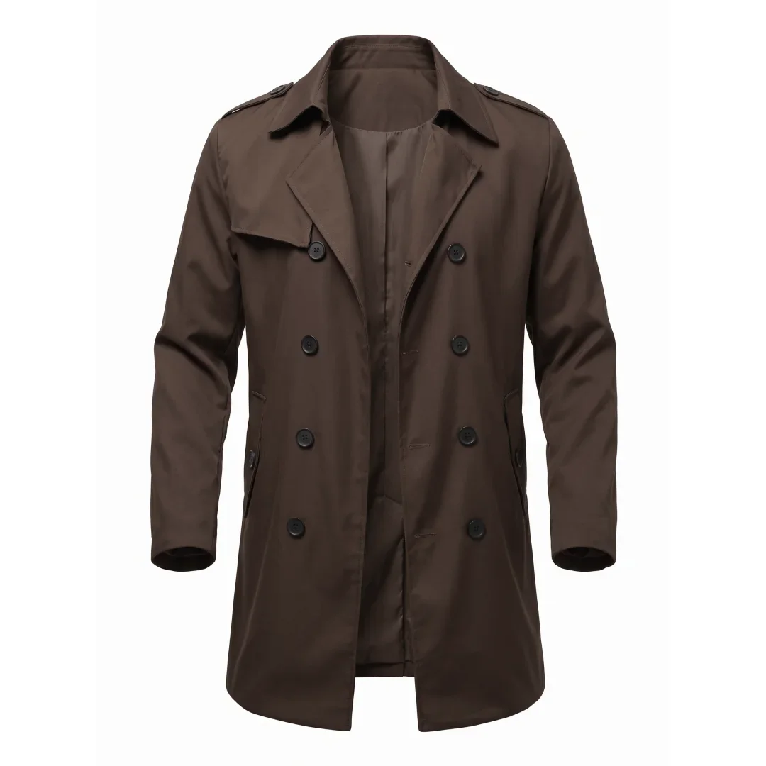 Herbstliche Herren-Windjacke: Dünne, zweireihige Jacke mit Epauletten – Mittellange Outdoor-Reise-Windjacke für Herren – Detail 16