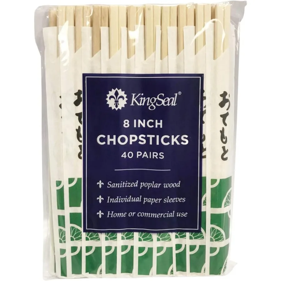 

80-летические одноразовые деревянные палочки KingSeal из натурального тополя, индивидуальные. В упаковке в бумажный рукав, 8-дюймовая оптовая упаковка, 2 упаковки по 40 пар