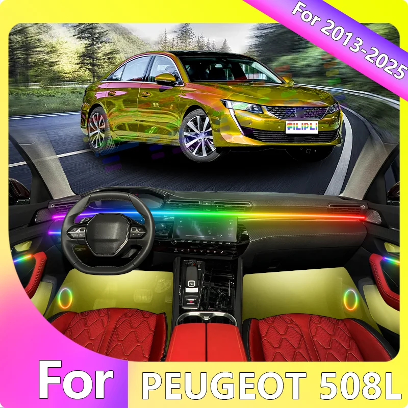 

FILIPLI For The PEUGEOT 508L For 2021 Multi Colour RGB Voice Control Car LED Mood Light Cyberpunk Music Sync Car Ambient Lights