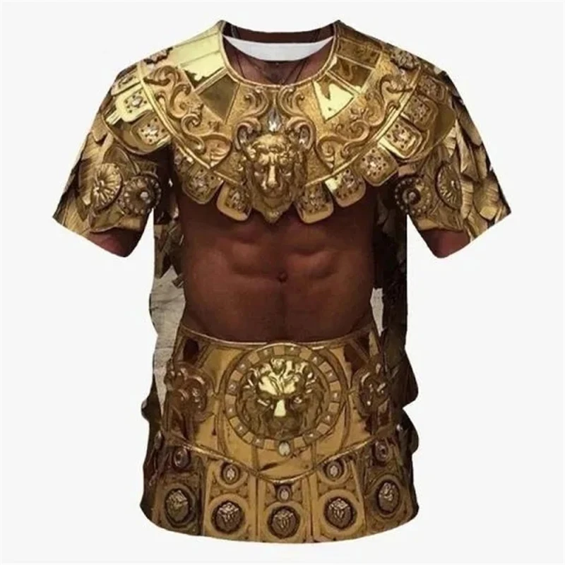 ثلاثية الأبعاد مطبوعة القرون الوسطى فارس درع تي شيرت للرجال تأثيري نمط تيز عادية ريترو الجولة الرقبة قصيرة الأكمام تي شيرت فضفاض القمم #4