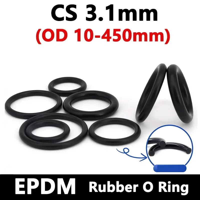 CS 3.1mm OD 10mm to 450mm EPDM Rubber O Ring Acid Alkali Water and Friction Resistance O-Ring Seals Sealing Washer Gasket