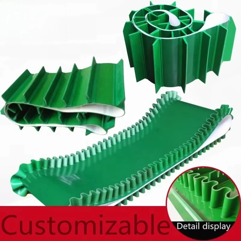 Custom green PVC conveyor belt with skirt