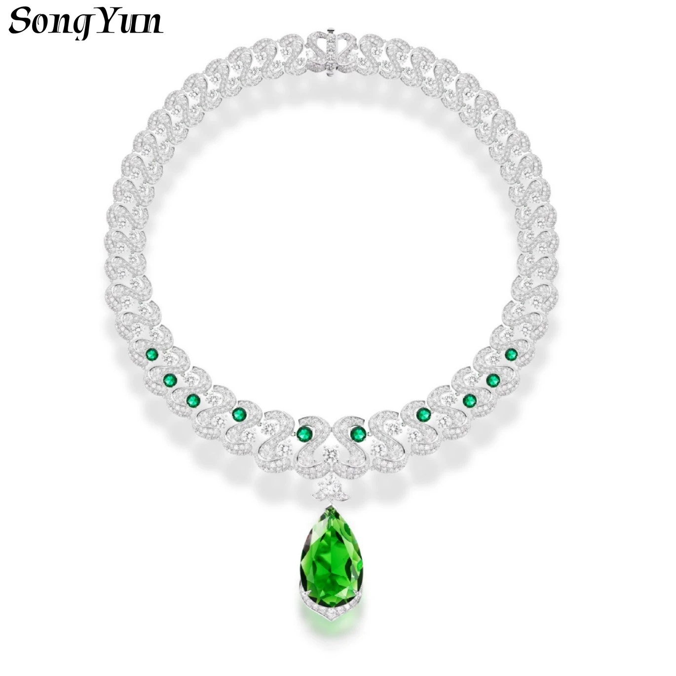 

SY Luxury s925 Fine Jewelry Water Drop Pendant Choker Necklace Women Evening Dress Chain Necklaces Party Dress Collar Accessory